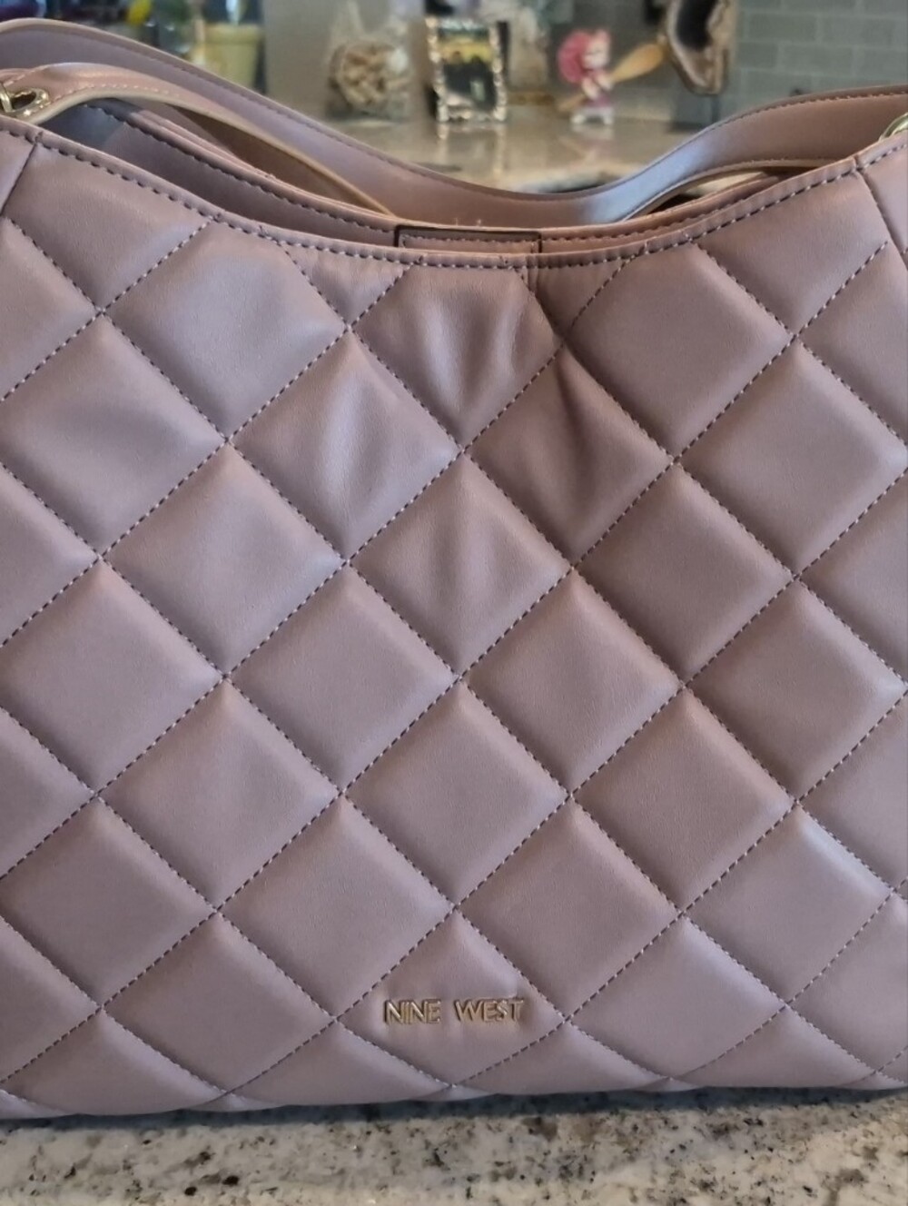 Nine West Leather Quilted Light Pink Shoulder Bag with Gold Hardware